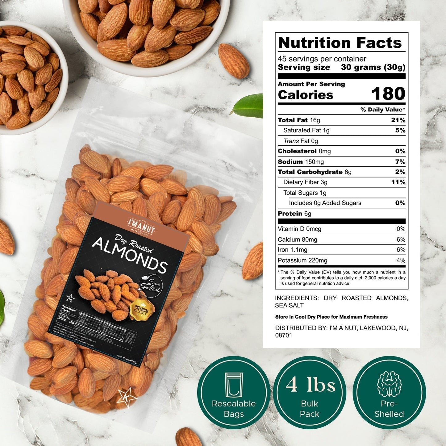 Almonds - Roasted Unsalted 1Kg Pack